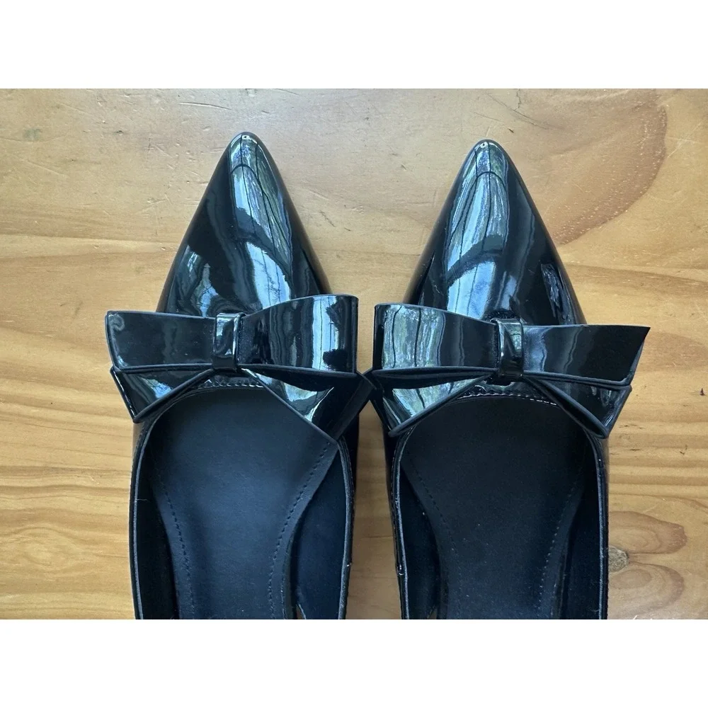 Marc Fisher Kerrey Slingback Pointed Toe Flats Bow Black Size 8 Formal Dressy